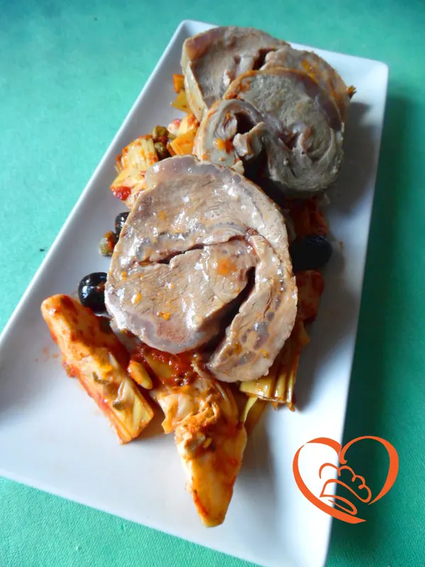 Arrosto di vitello con caponata di carciofi