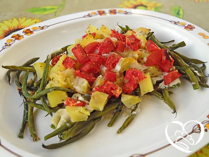 Sformato di fagiolini, patate e pomodori