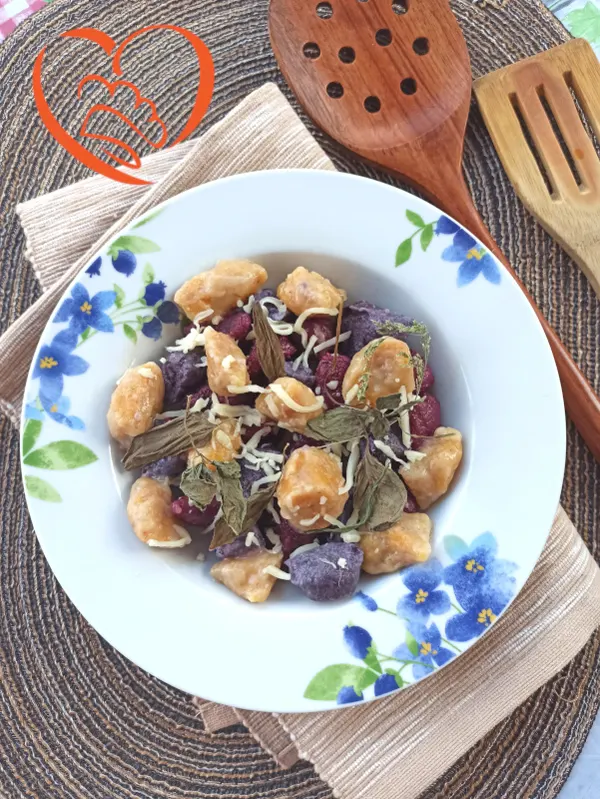 Gnocchi  arancioni, viola e fuxia